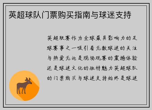 英超球队门票购买指南与球迷支持